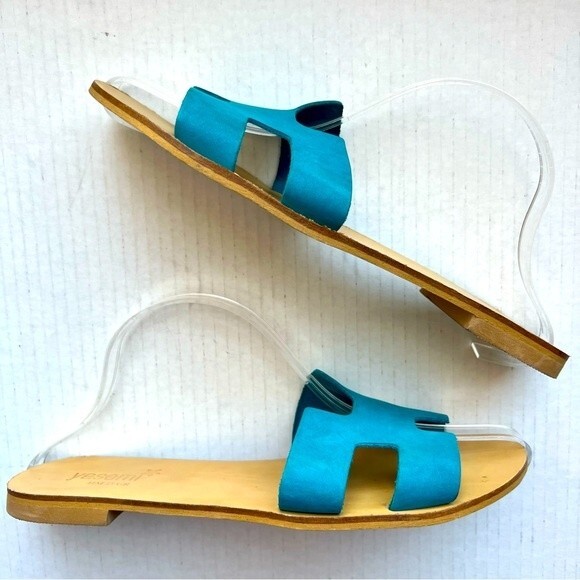 Yasemi Turquoise Teal Slip On Slide Flat H-Band Sandal Shoes Women’s EU 40 US 9 - Picture 12 of 15